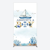 Lofaris Ahoy Boy Seagulls Boat Baby Shower Rectangle Backdrop